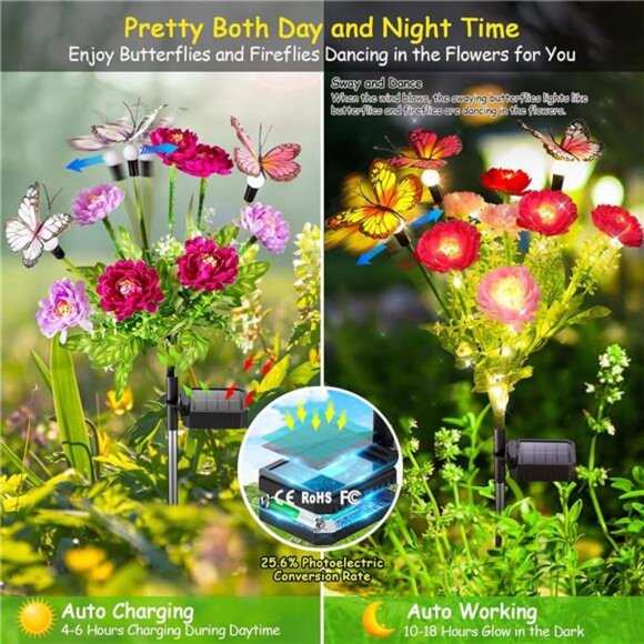 3 Pack Swaying Solar Lights with 9 Butterflies & 21 Blooming Flowers - Picture 2 of 7